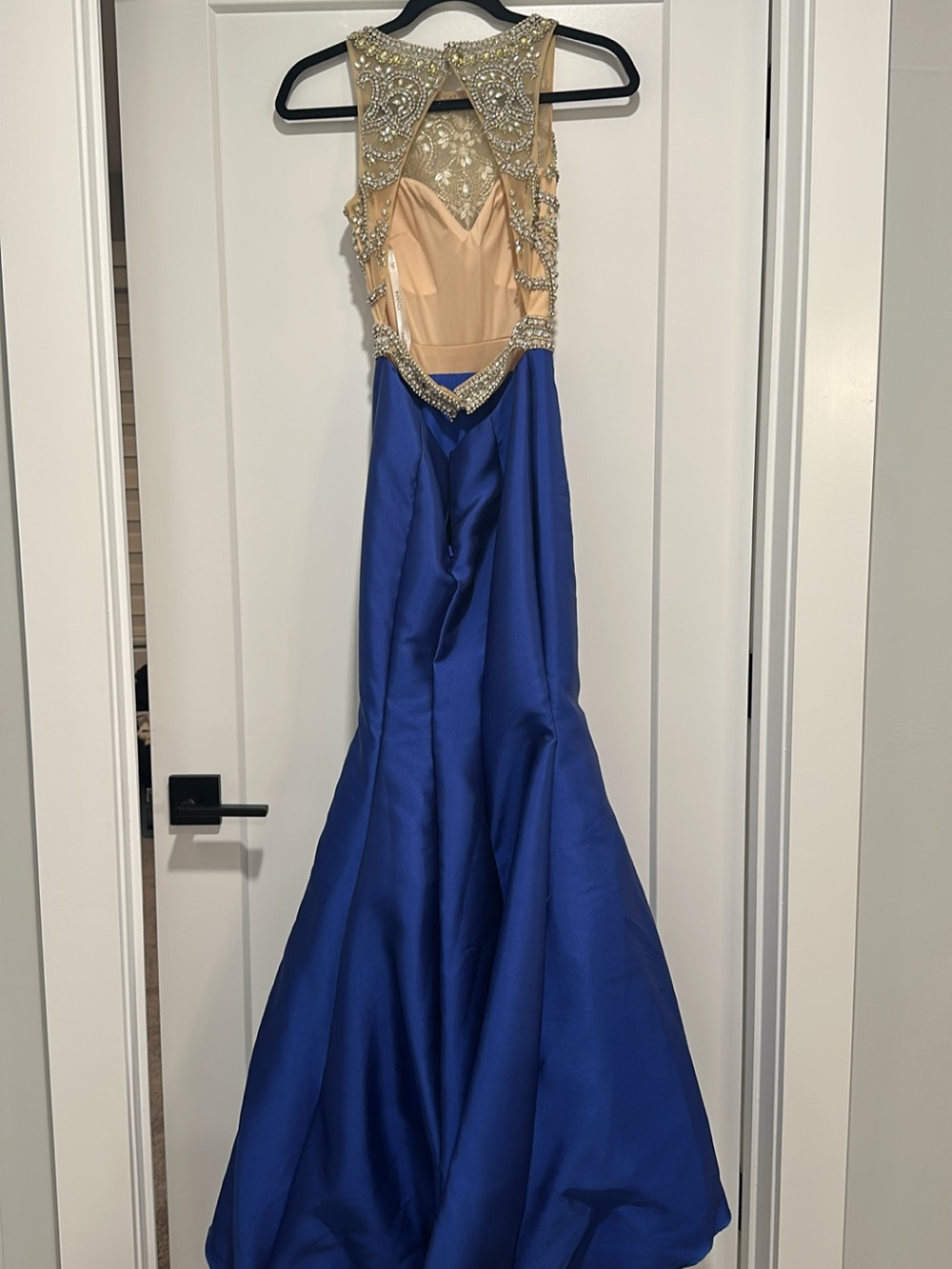 Embellished Jewel Bodice Evening Dress - Nude & Royal Blue - Picture 3 of 5
